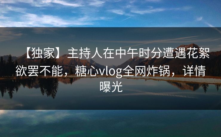 【独家】主持人在中午时分遭遇花絮欲罢不能，糖心vlog全网炸锅，详情曝光