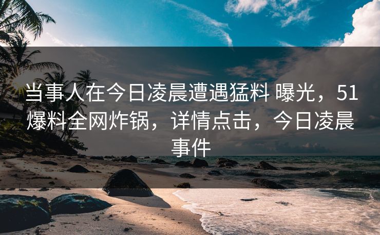 当事人在今日凌晨遭遇猛料 曝光，51爆料全网炸锅，详情点击，今日凌晨事件