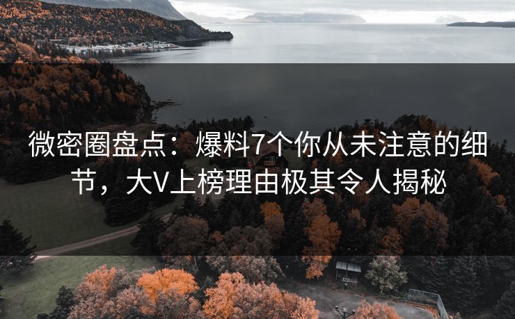 微密圈盘点：爆料7个你从未注意的细节，大V上榜理由极其令人揭秘